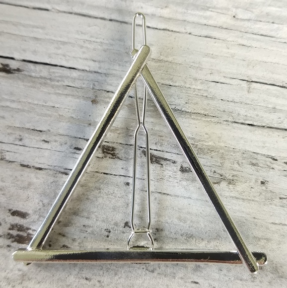 Silver Triangle Geometric Hair Barrette - Picture 3 of 7